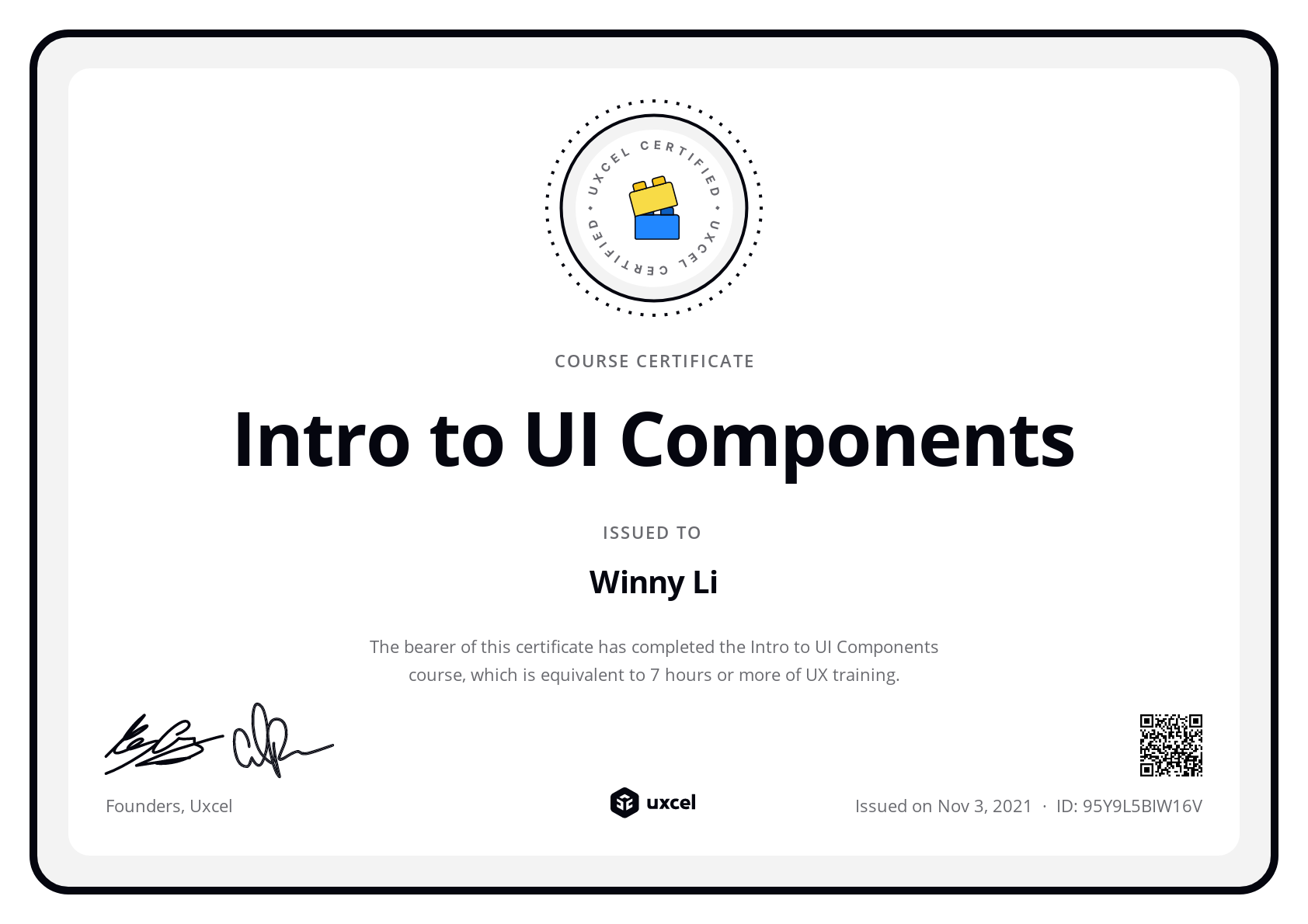 Winny Li's certificate